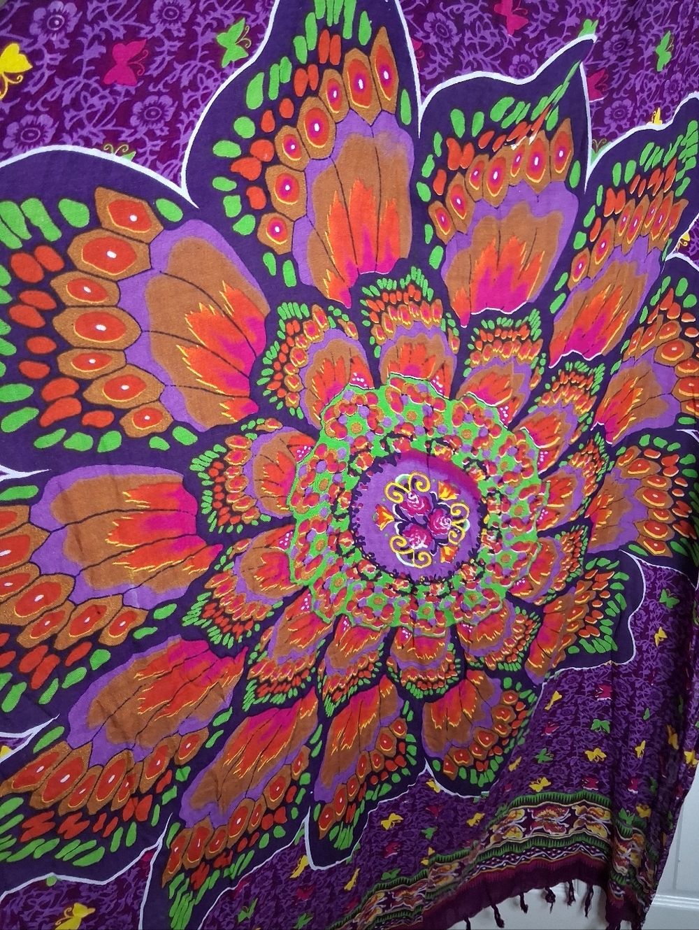 Vibrant Purple Boho Butterfly Floral Large Scarf Wrap 46 x 64
